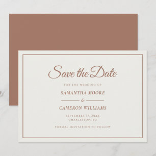 Elegant Minimalist Wedding Cream & Mocha Brown Save The Date
