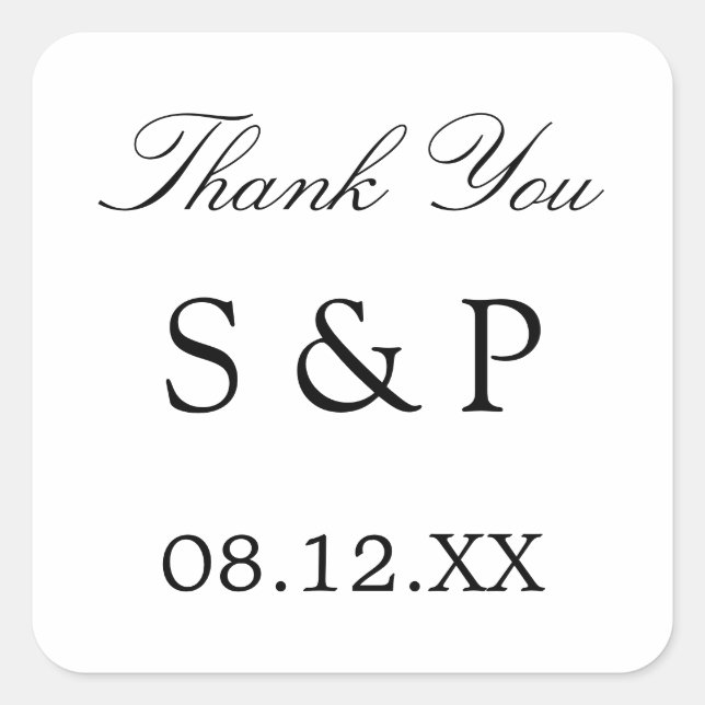 Elegant Minimalist Wedding Favour Thank You Square Sticker (Front)