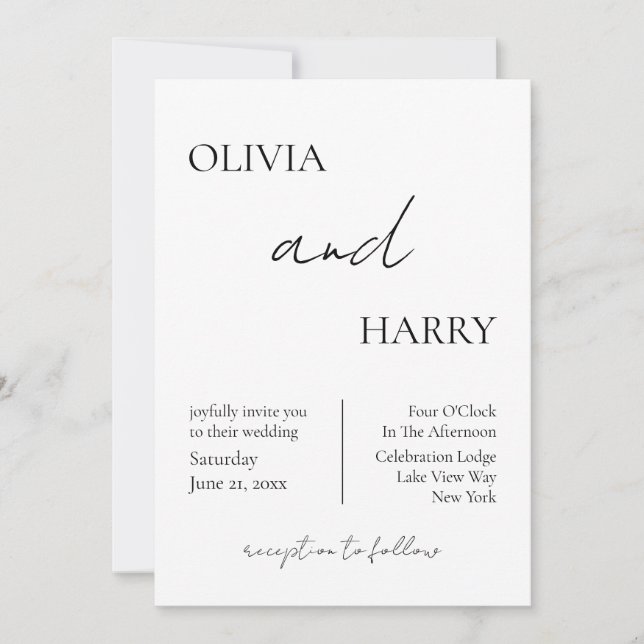 Elegant Minimalist Wedding Invitation Black White (Front)