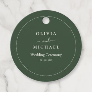 Elegant Minimalist Wedding Invitation Dark Green Favour Tags