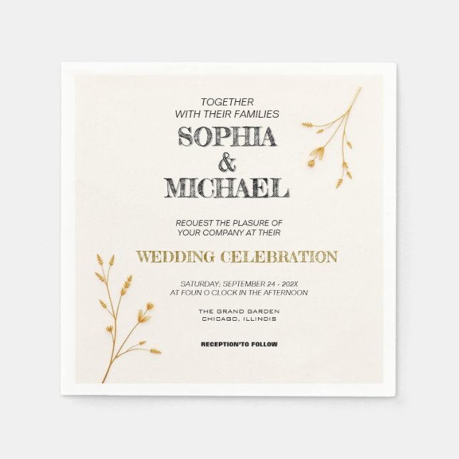 Elegant Minimalist Wedding Invitation Napkin (Front)