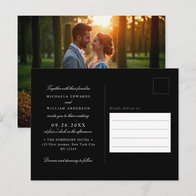 Elegant Minimalist Wedding Invitation Postcard (Front/Back)