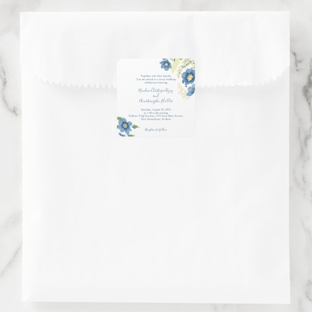 Elegant Minimalist Wedding Invitation Template | E Square Sticker (Bag)