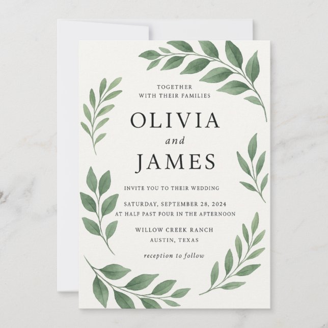 Elegant Minimalist Wedding Invitation with Botanic (Front)