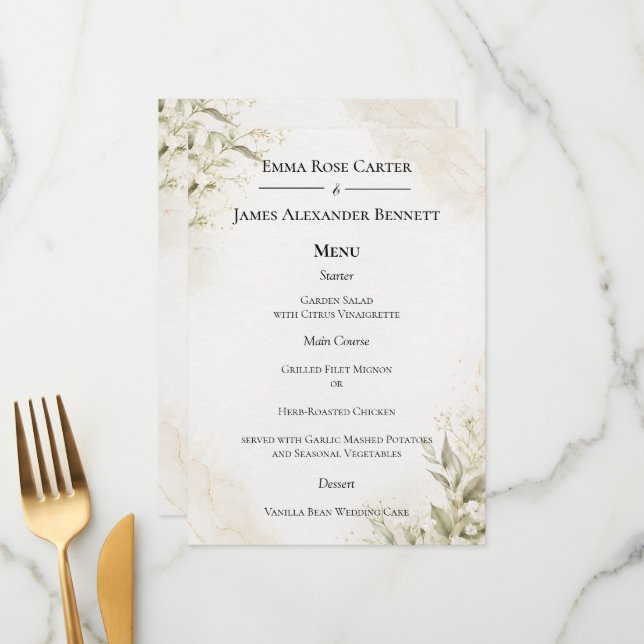 Elegant Minimalist Wedding menu (Front/Back In Situ)