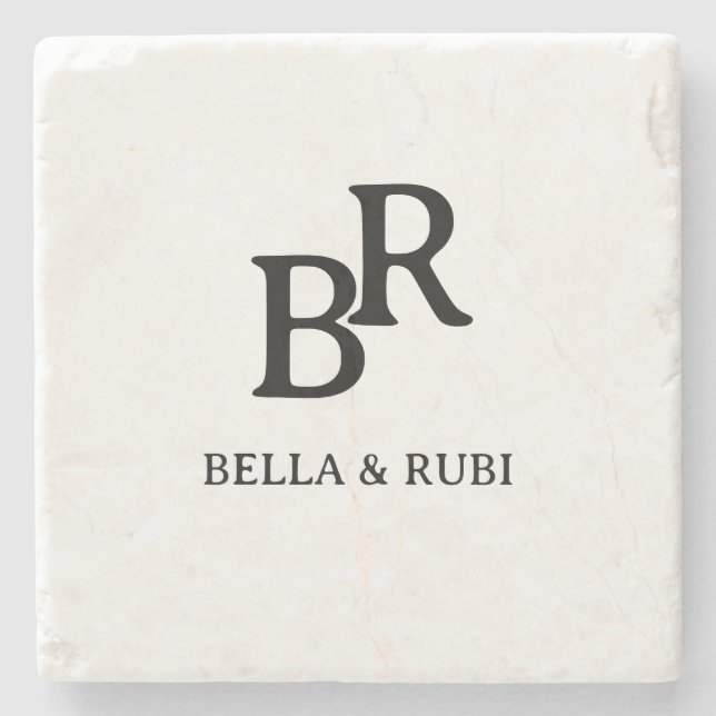 Elegant Minimalist Wedding Monogram Design Stone Coaster (Front)