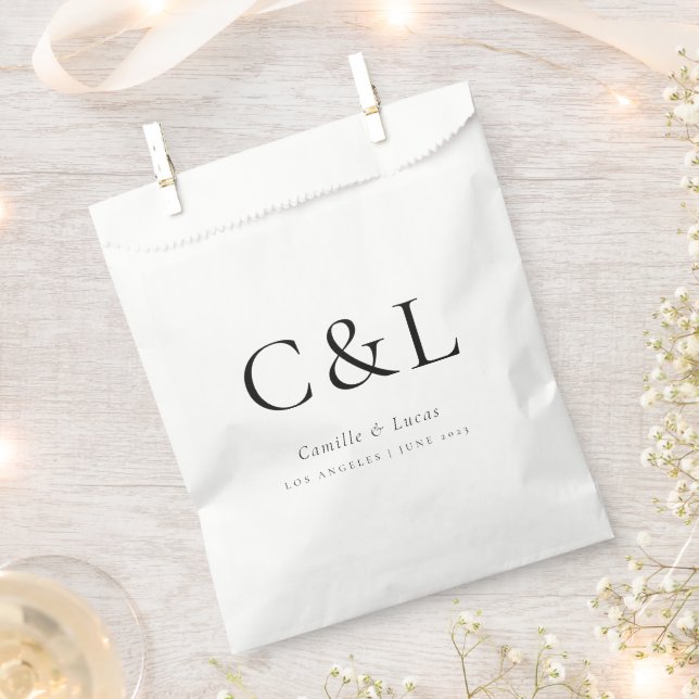 Elegant Minimalist Wedding Monogram  Favour Bag (Clipped)