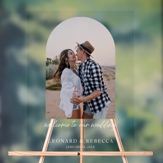 Elegant Minimalist Wedding photo Acrylic Sign (Neutral)
