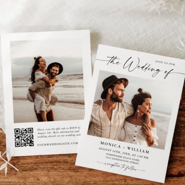 Elegant Minimalist Wedding Photo QR code 2 PHOTO Invitation (Creator Uploaded)