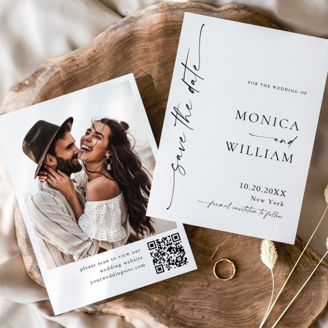 Elegant Minimalist Wedding Photo QR code Save The Date (Creator Uploaded)