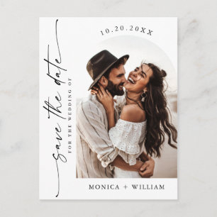 Elegant Minimalist Wedding Photo QR Save The Date Postcard