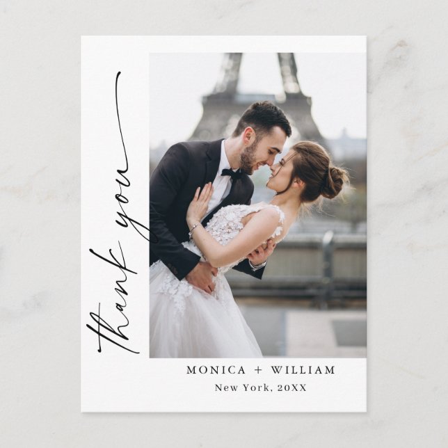 Elegant Minimalist Wedding Photo Thank You Postcard (Front)