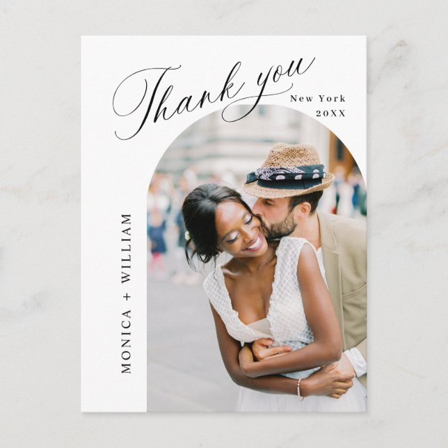 Elegant Minimalist Wedding Photo Thank You Postcard (Front)