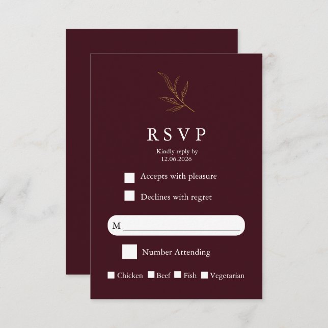 Elegant Minimalist Wedding RSVP Card Modern Simple (Front/Back)