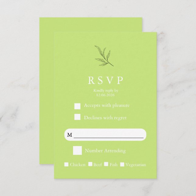 Elegant Minimalist Wedding RSVP Card Modern Simple (Front/Back)