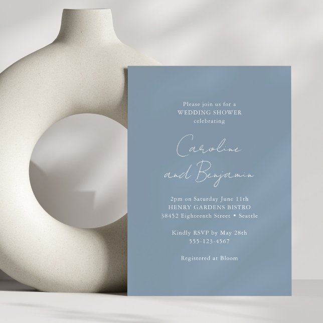 Elegant Minimalist Wedding Shower Dusty Blue Invitation (Creator Uploaded)