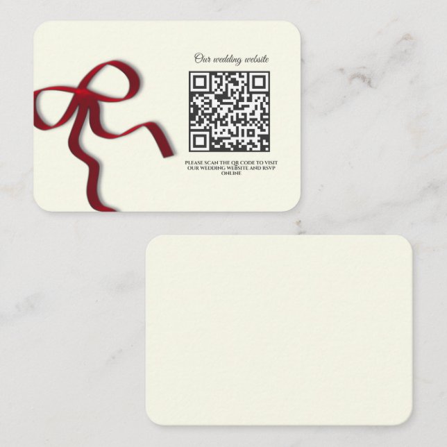 Elegant Minimalist Wedding Simple classic Red Bow Enclosure Card (Front/Back)