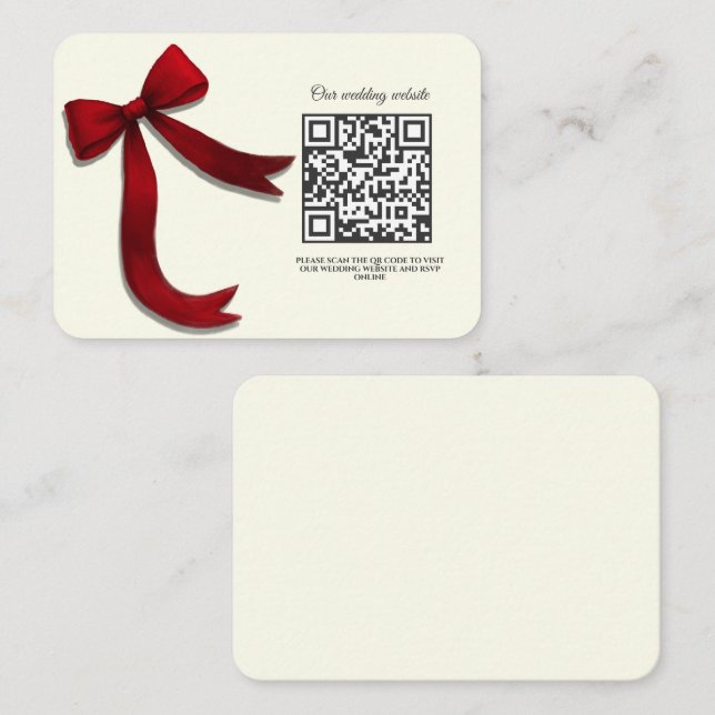 Elegant Minimalist Wedding Simple classic Red Bow Enclosure Card (Front/Back)