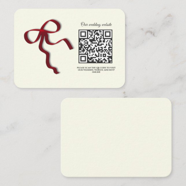 Elegant Minimalist Wedding Simple classic Red Bow Enclosure Card (Front/Back)