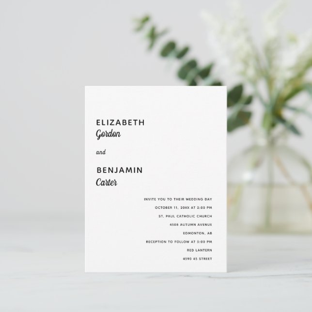 Elegant Minimalist Wedding Simple Typography Black Postcard (Standing Front)