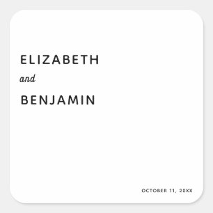 Elegant Minimalist Wedding Simple Typography Black Square Sticker