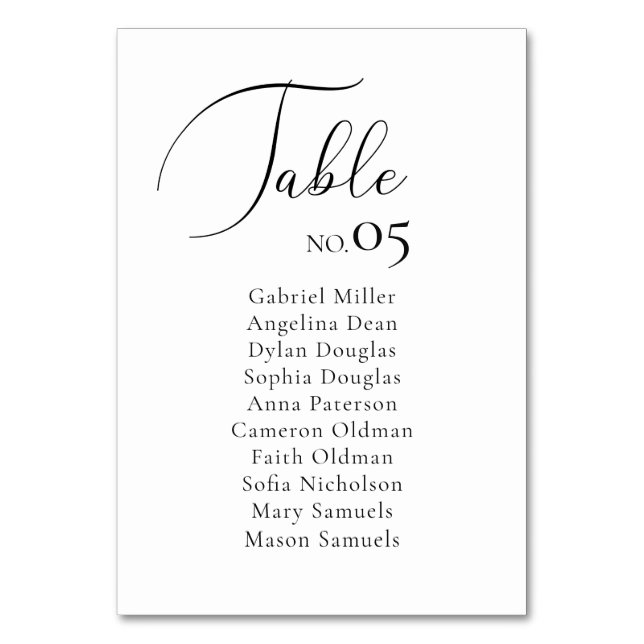 Elegant minimalist Wedding Single seating plan Table Number (Front)