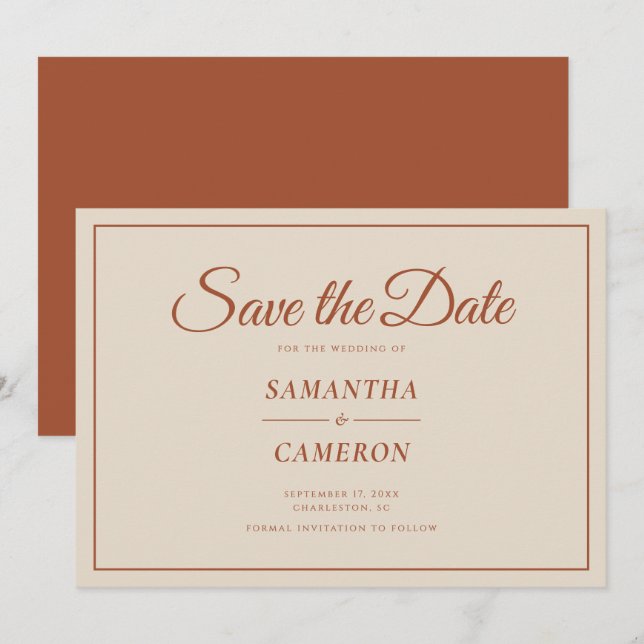 Elegant Minimalist Wedding Terracotta Rustic Save The Date (Front/Back)