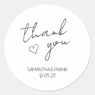 Elegant Minimalist Wedding Thank You Classic Round Sticker