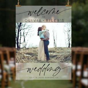 Elegant Minimalist Wedding Welcome Frosted Photo Acrylic Sign