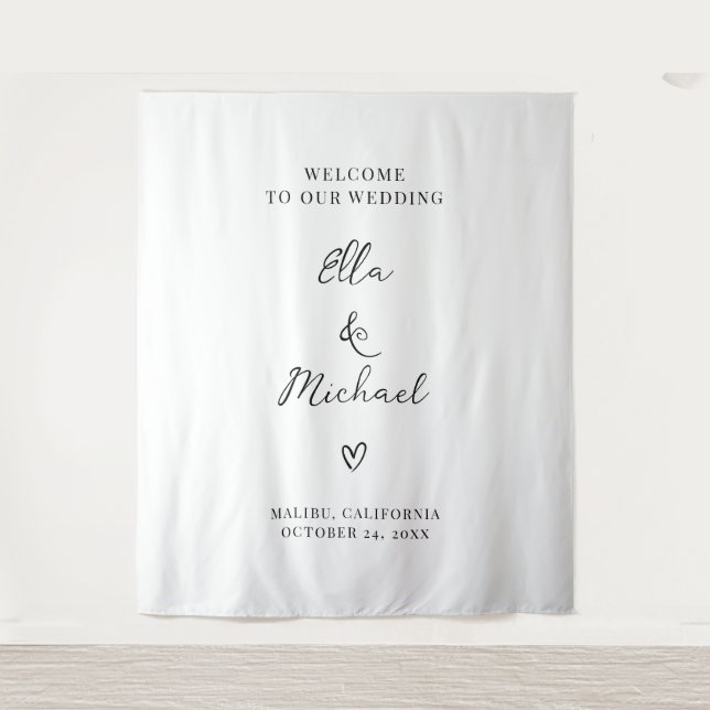 Elegant Minimalist Wedding Welcome Sign - Tapestry (Front)