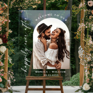 Elegant Minimalist Welcome Photo Wedding Acrylic Sign