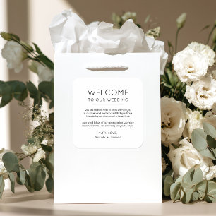Elegant Minimalist Welcome To Our Wedding Bag Square Sticker