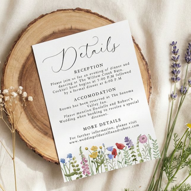 Elegant Minimalist Whimsical Wildflower Wedding Enclosure Card (create your own personalized wildflower modern script calligraphy wedding details card)