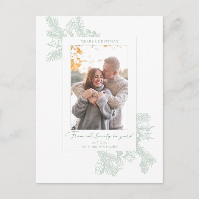 Elegant Minimalist White and Mint Holiday Floral Postcard (Front)