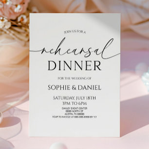 Elegant Minimalist White Black Rehearsal Dinner Invitation