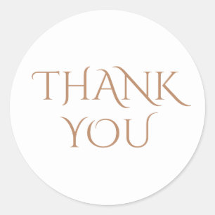 Elegant & Minimalist White & Brown Thank You  Classic Round Sticker