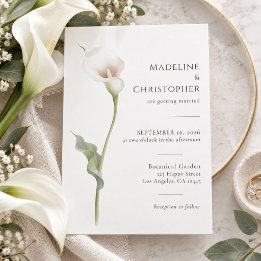 Elegant Minimalist White Calla Lily Wedding Invitation