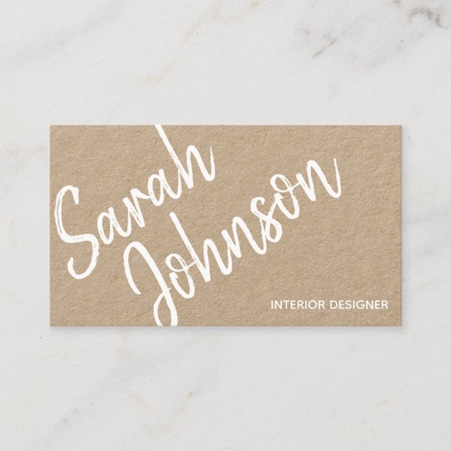Elegant Minimalist White Calligraphy Kraft Business Card (Front)