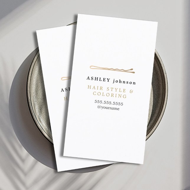 Elegant Minimalist White Faux Gold Hairdresser Business Card (Creator Uploaded)