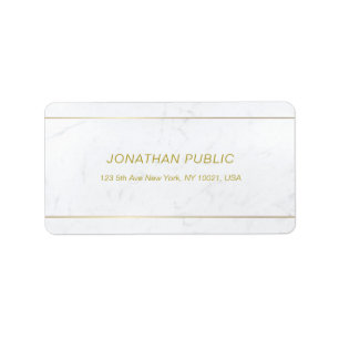 Elegant Minimalist White Marble Gold Text Modern Label