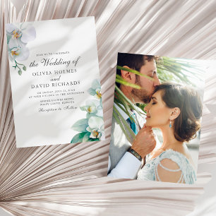 Elegant Minimalist White Orchid Photo Wedding Invitation