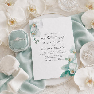 Elegant Minimalist White Orchid Wedding Invitation