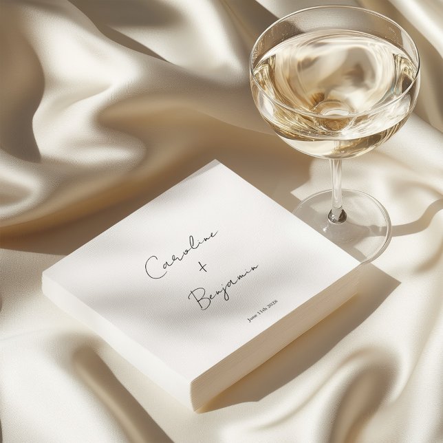 Elegant Minimalist White Script Wedding Custom Napkin (Creator Uploaded)