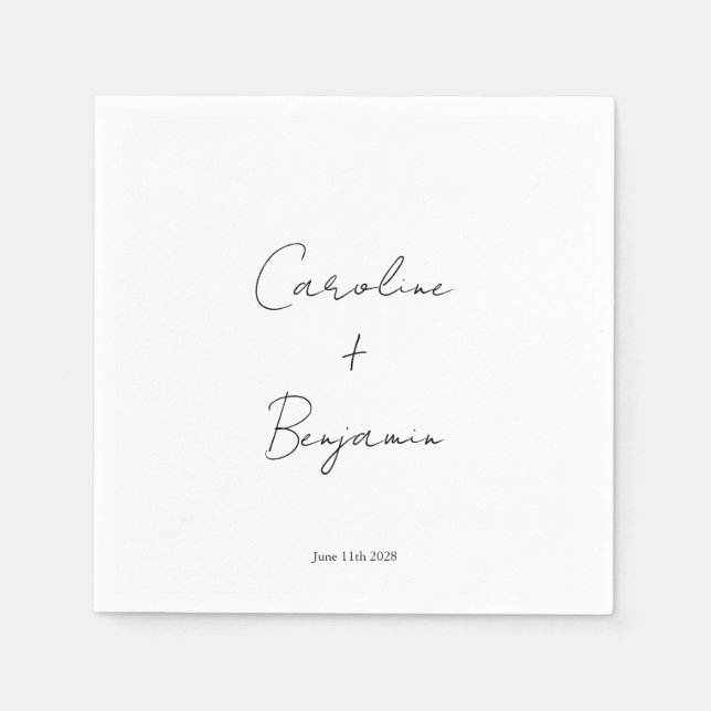 Elegant Minimalist White Script Wedding Custom Napkin (Front)