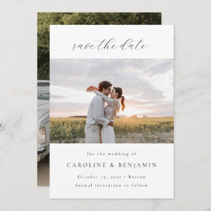 Elegant Minimalist White Script Wedding Two Photo Save The Date