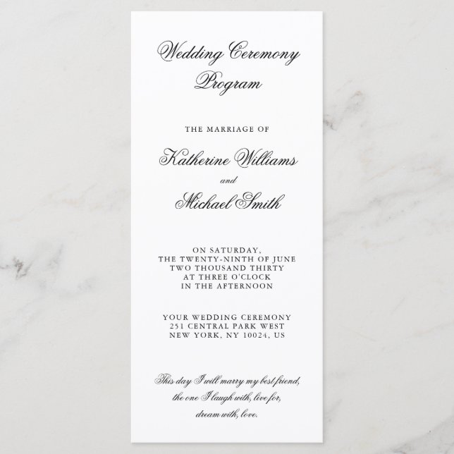 Elegant Minimalist White Wedding Programs Programme (Front)