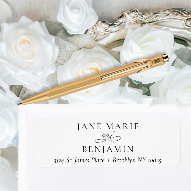 Elegant Minimalist White Wedding Return Address (This elegant, minimalist return address label features a flowing calligraphy script.)