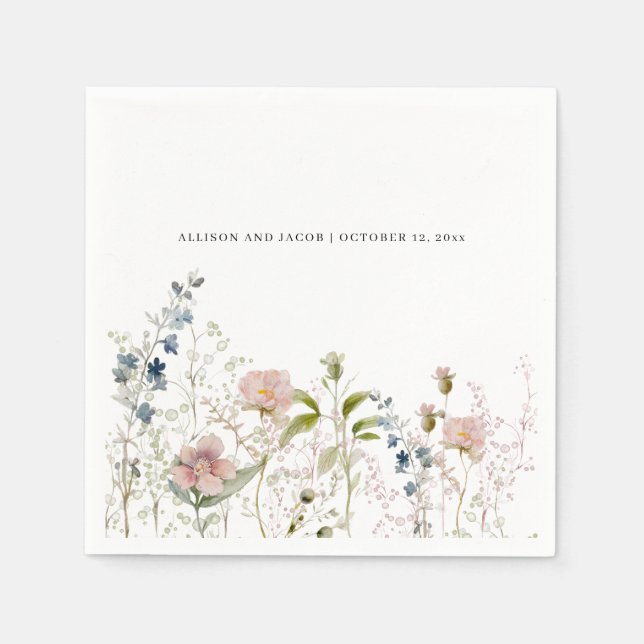 Elegant Minimalist Wildflower Boho Wedding Napkin (Front)