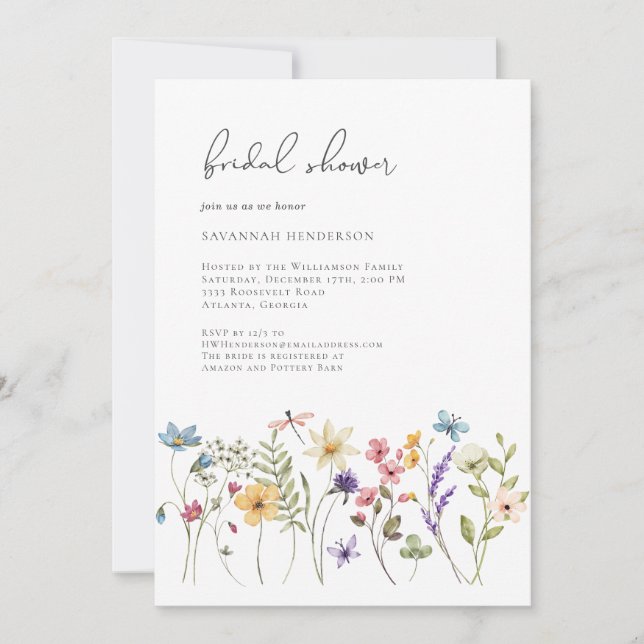 Elegant Minimalist Wildflower Floral Bridal Shower Invitation (Front)