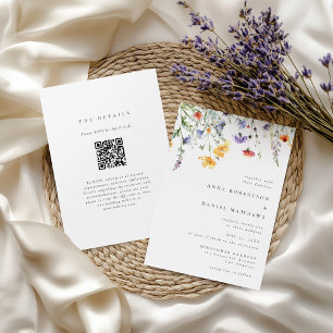 Elegant Minimalist Wildflower QR Code Wedding Invitation